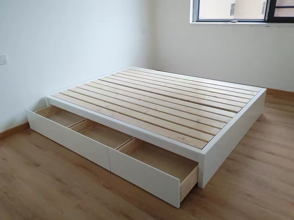 白色榻榻米储物床实木床抽屉1.2米1.5米民宿酒店床小户型可定制