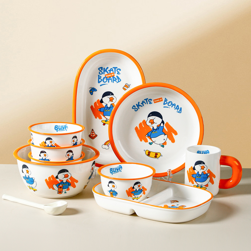 川岛屋卡通陶瓷碗家用2023新款可爱儿童餐具饭碗汤碗面碗早餐盘子