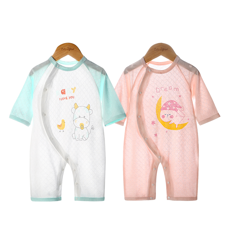 婴儿空调服夏季薄款连体衣服新生儿宝宝夏装哈衣长袖套装夏天睡衣