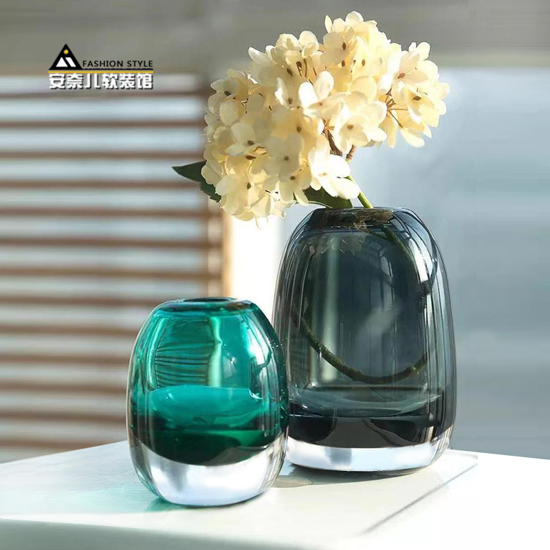 现代轻奢比利时底部加厚彩色玻璃花瓶创意水培家居装饰工艺品摆件