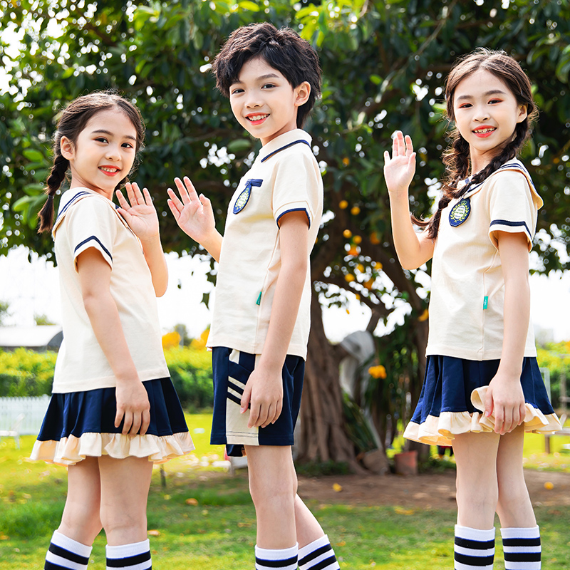 照夏季毕业小学生班服套装演出服装夏装学院风儿童幼儿园校服