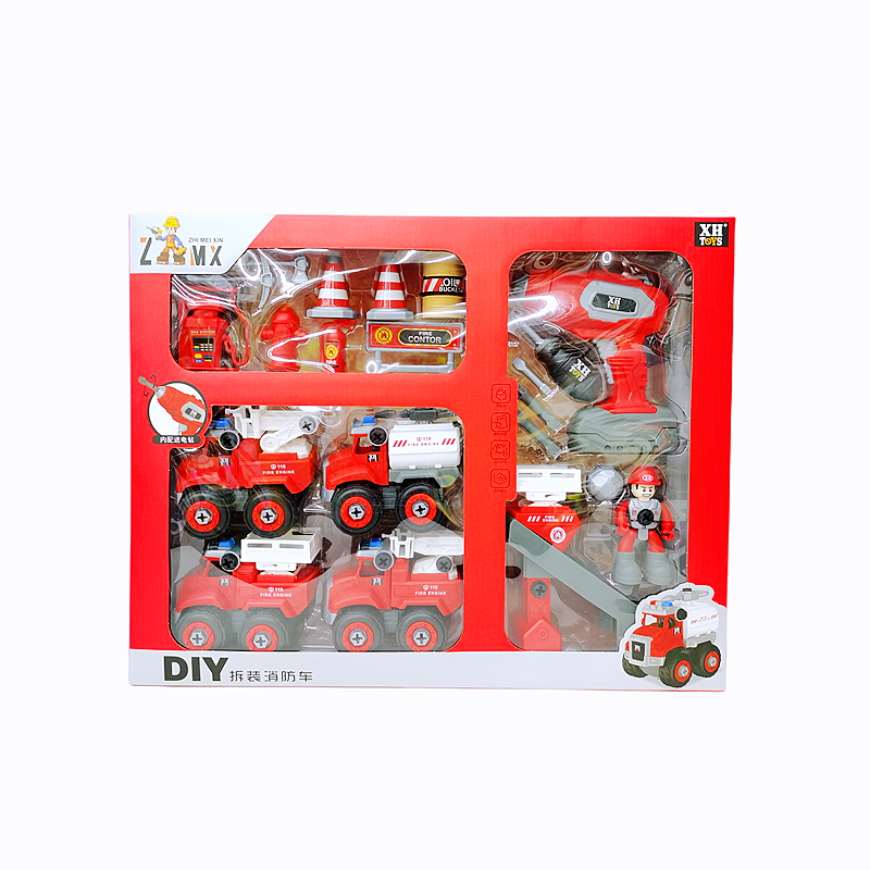儿童拧螺丝可拆装车消防工程车套装电动螺丝刀拼装宝宝益智玩具