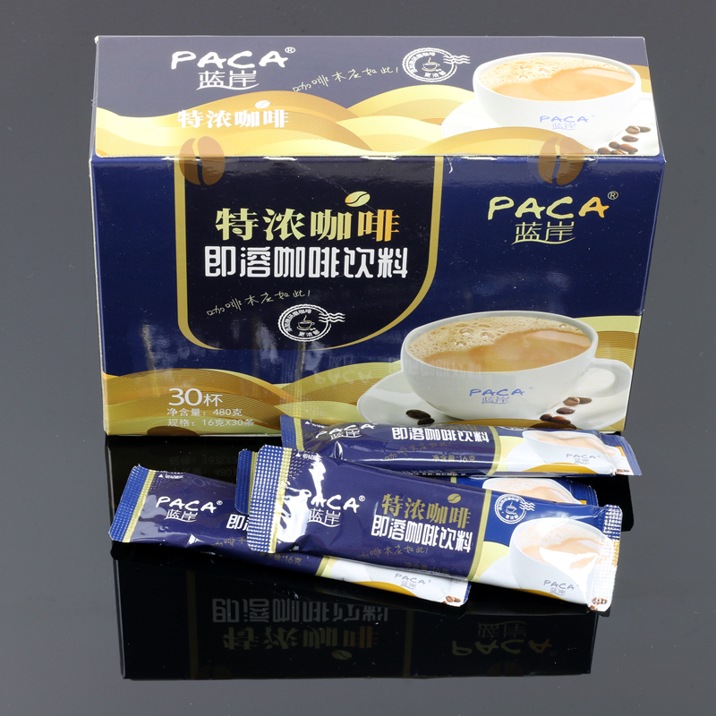 【30条】paca蓝岸特浓咖啡480g盒装海南速溶三合一咖啡粉含糖即溶