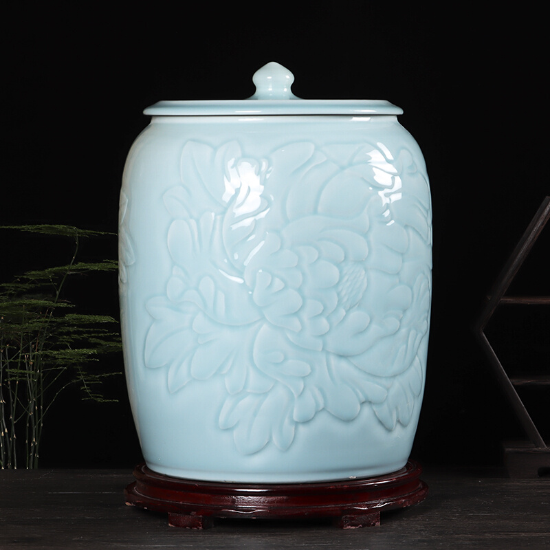 景德镇陶瓷中式带盖50斤装米桶家用米缸储水缸密封防潮茶叶储物罐