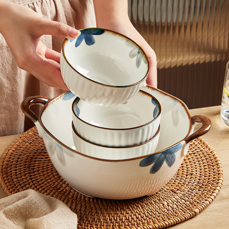 日式陶瓷米饭碗家用2023新款吃饭的碗盘网红高级感小碗碟餐具套装