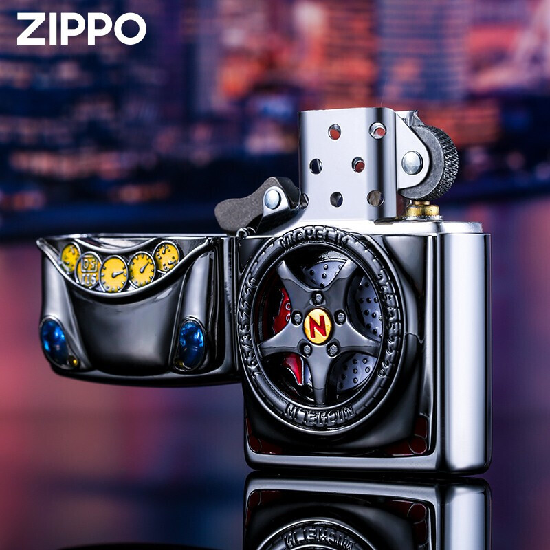 打火机Zippo正版 极速飞车镜面转盘创意贴章防风煤油个性男士送礼