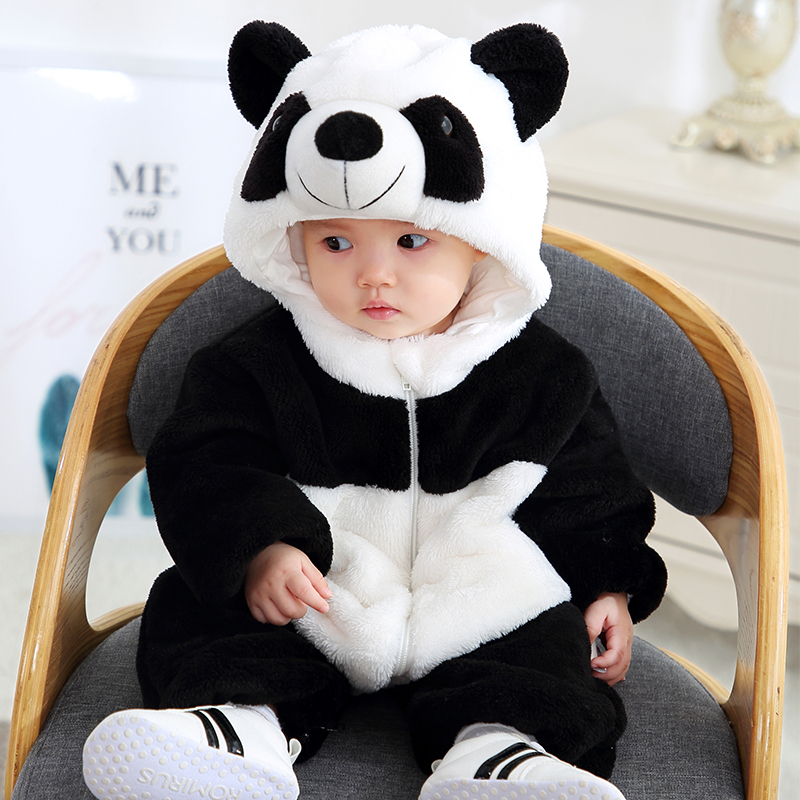 婴儿连体衣秋冬季加厚保暖宝宝熊猫动物哈衣爬服新生儿衣服外出服