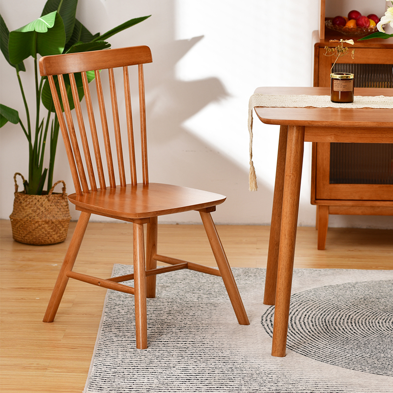 温莎椅现代简约小牛角家用餐桌椅实木背靠椅北欧餐厅饭店原木椅子