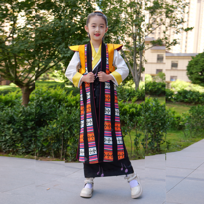 藏吧啦小孩氆噜藏式长款马甲民族服