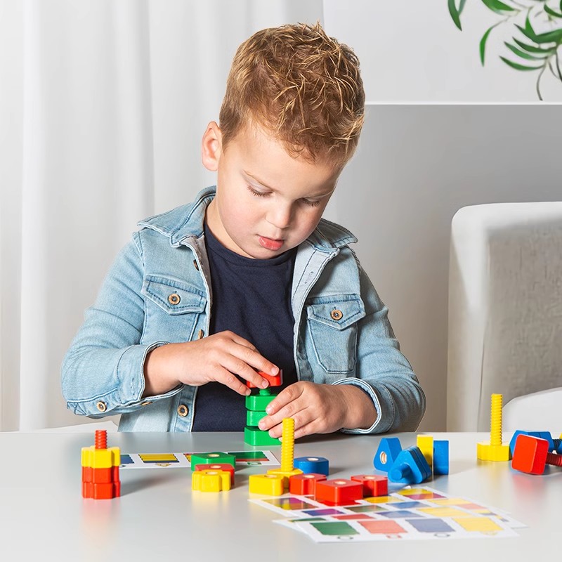 木质螺母和螺栓 拧螺丝积木玩具锻炼宝宝精细动作几何形状3岁以上