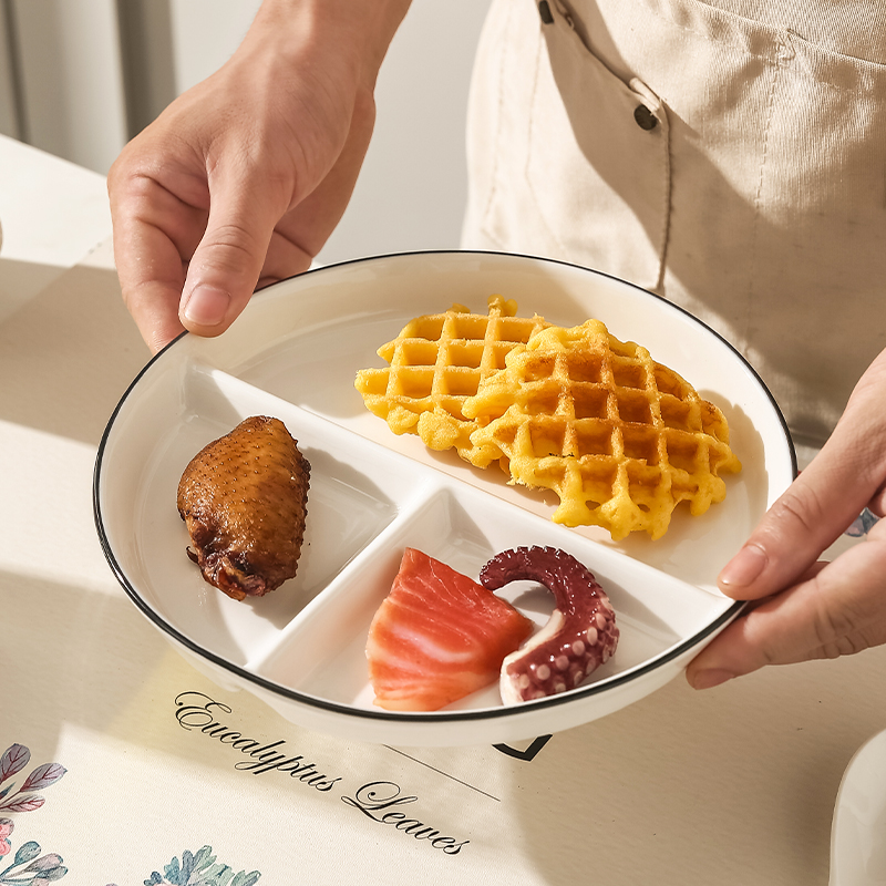 分格减脂餐盘家用早餐餐具儿童陶瓷减肥定量盘子三格211分餐大人