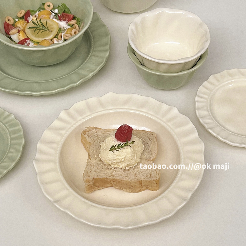 餐盘碗碟高级感ins奶油风陶瓷餐具盘子家用菜盘早餐盘水果甜品盘
