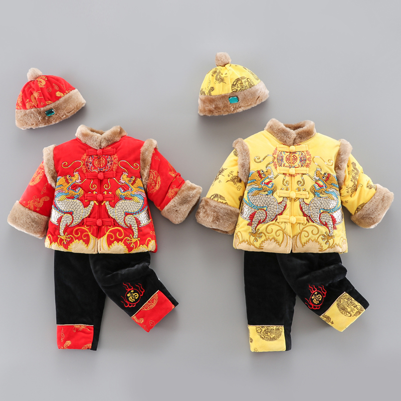 男童冬装套装加厚儿童中国风1一3周岁小孩过年拜年服宝宝唐装棉衣