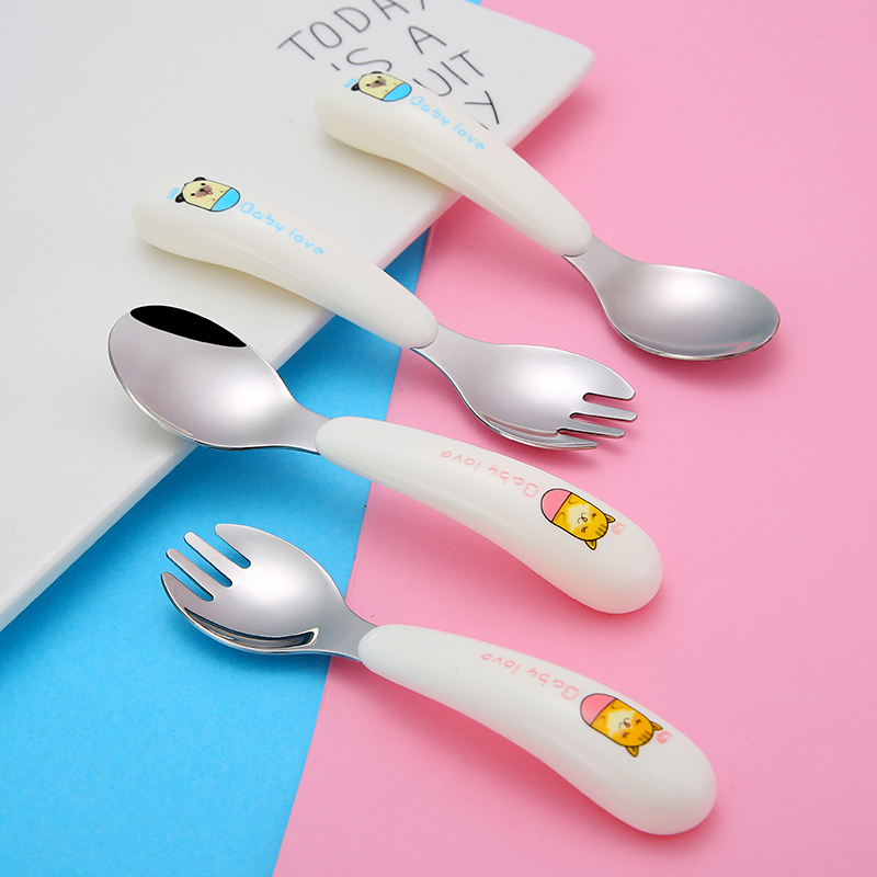 304不锈钢婴儿童餐具便携宝宝学吃饭勺子叉子套装卡通辅食训练勺