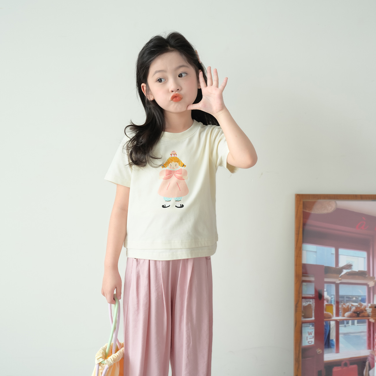 蓝小爸女童印花T恤2024夏季新款儿童韩版洋气宝宝圆领短袖上衣