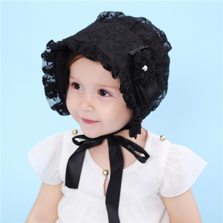 婴幼儿蕾丝护囟门外出遮阳宝宝夏季包头帽透气舒适系带公主防晒帽