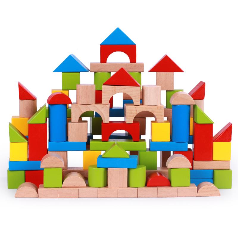木童制儿积木拼装儿玩具益智力开发1-3-6周2木岁实木质其他宝宝头
