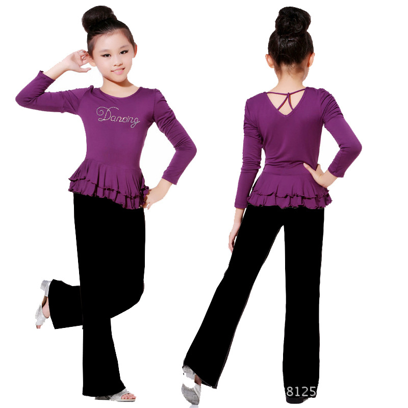 全年中大促棉服幼儿童女民族舞长袖长裤深紫色衣跳舞套装拉丁舞服