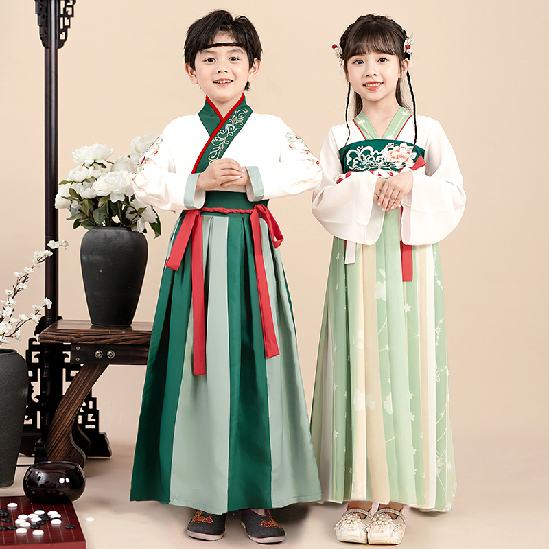 儿童国学汉服演出服女童古装中国风男童书童三字经弟子规表演服装
