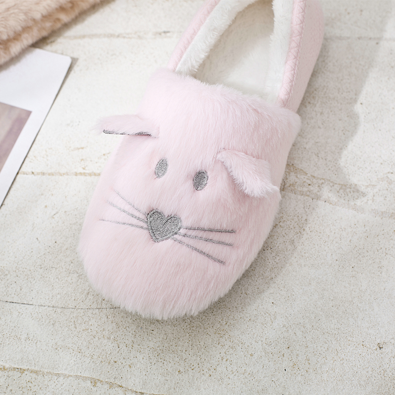 冬季新品兔绒卡通猫咪加厚底室内保暖防滑底家居鞋产后软底月子鞋