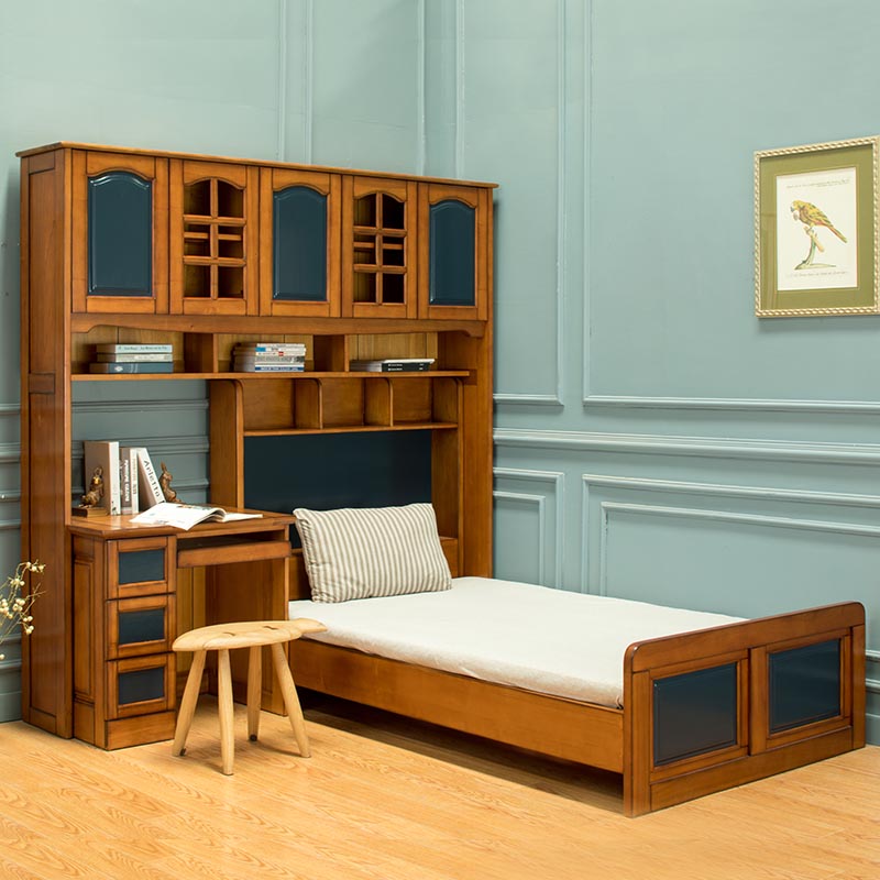 木朵朵家具全实木全屋定制美式原木1.2米1.5儿童床带书架书柜书桌
