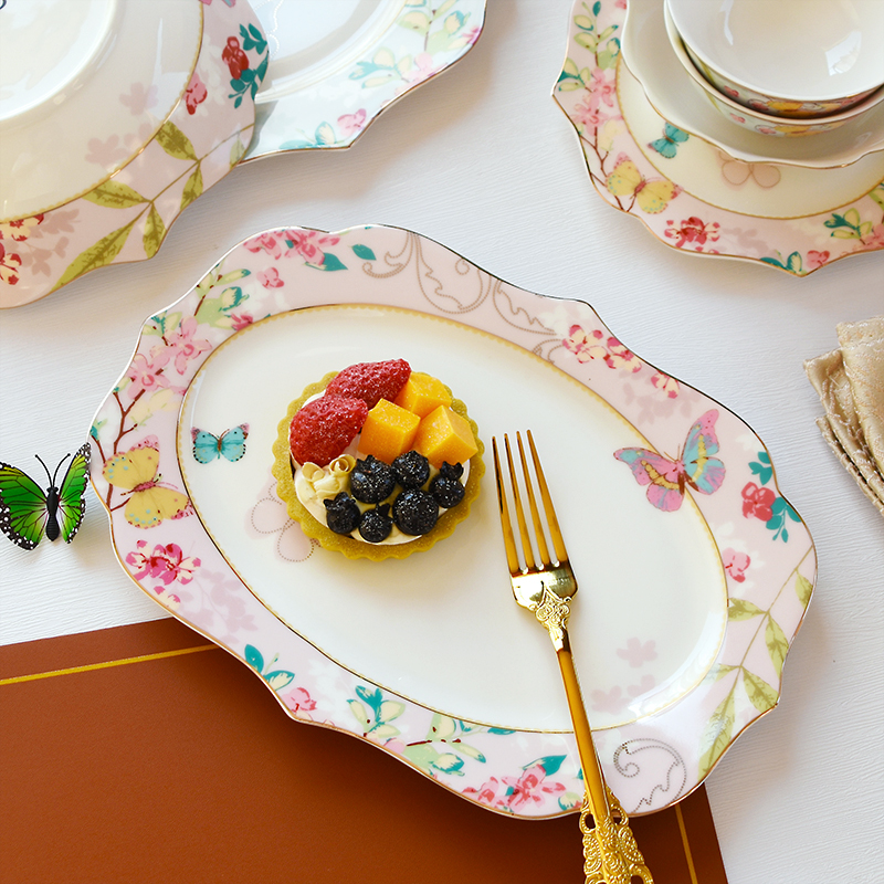 法式家用陶瓷西餐轻奢感长方形骨瓷炒菜鱼盘碗盘子好看的餐具
