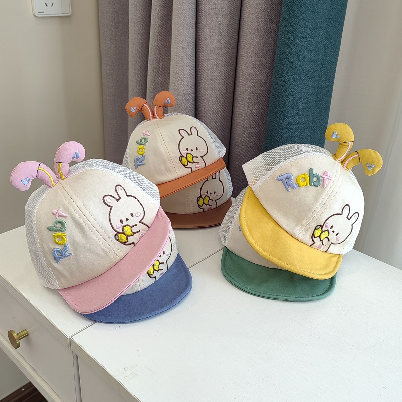 宝宝帽子夏季网帽遮阳帽幼婴儿童棒球帽可爱小兔子软沿鸭舌帽