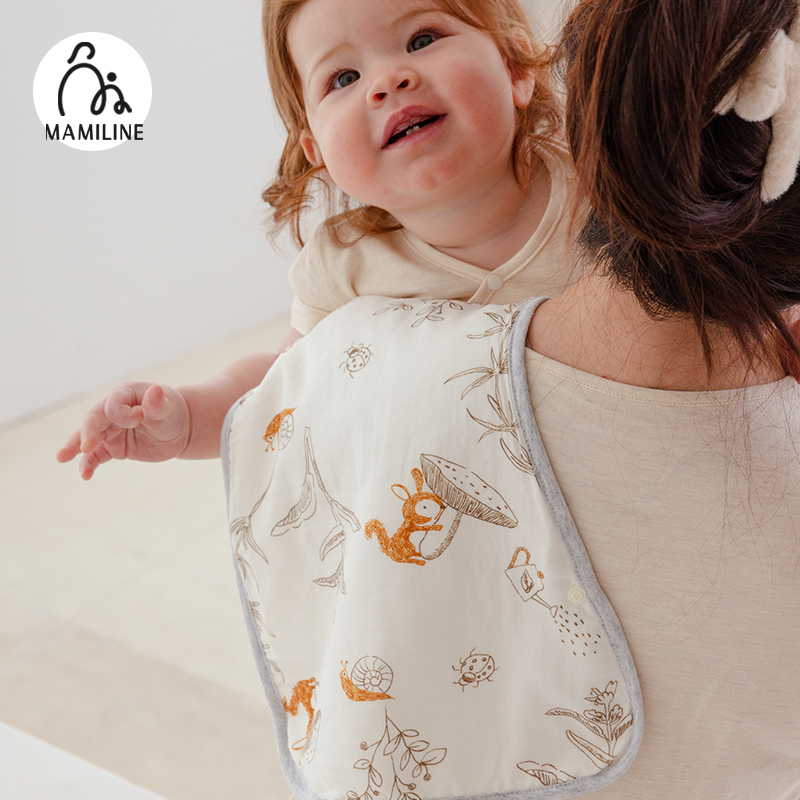 MAMILINE婴儿有机棉纱拍嗝巾护肩宝宝围兜新生儿防吐奶口水2件装
