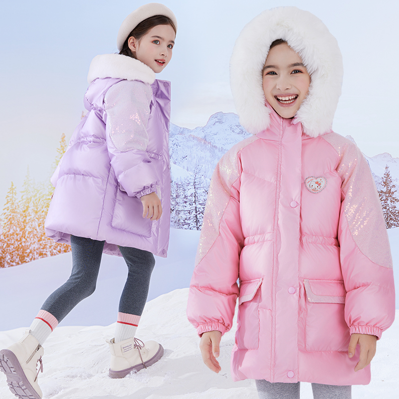 女童羽绒服儿童2023新款冬季中长款外套中大童洋气保暖加厚童装