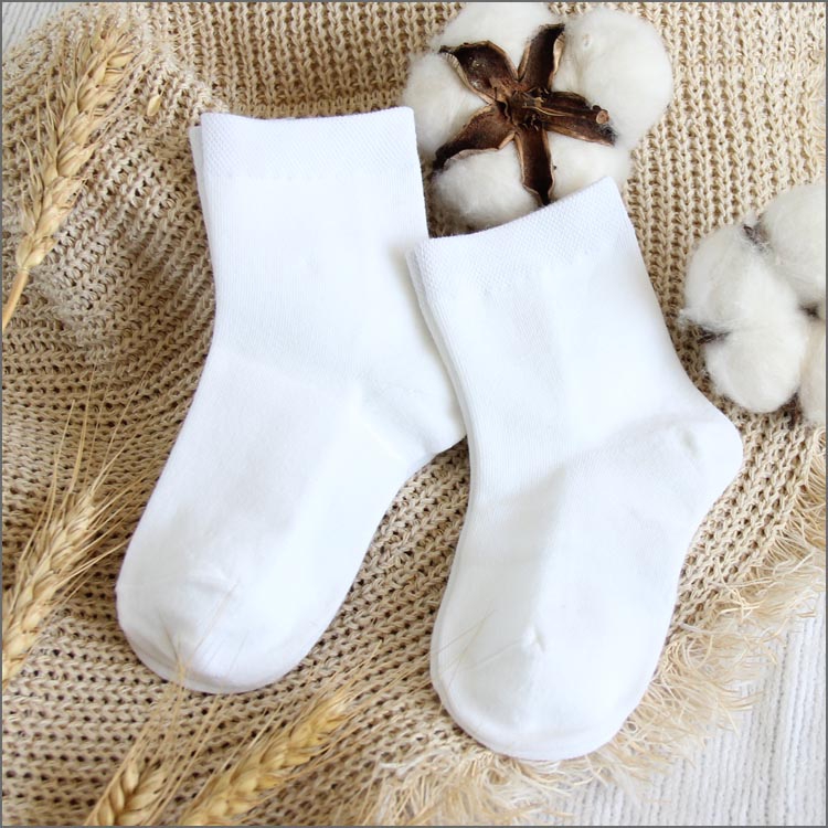 春季儿童袜子棉质纯色白色男童女童学生袜运动短筒短袜筒袜中大童