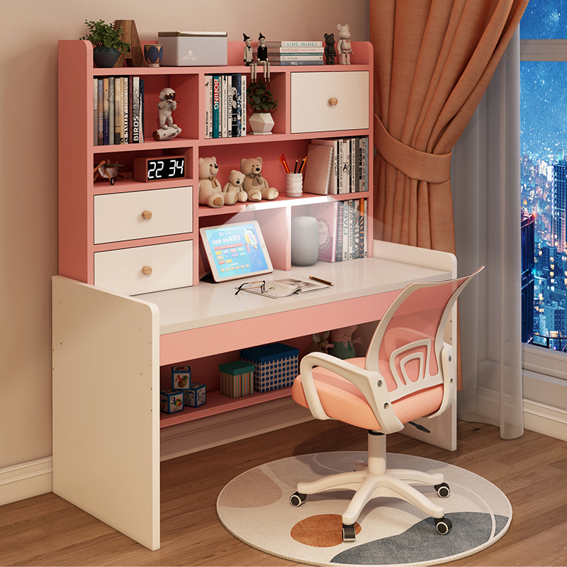 儿童书桌书柜一体电脑桌卧室桌椅套装小学生升降写字桌家用学习桌