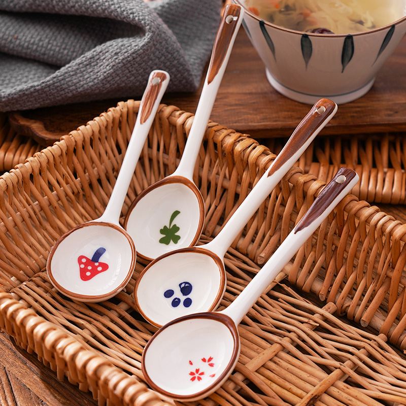 陶瓷勺子家用小汤勺长柄日式高颜值喝汤专用圆头盛汤舀粥调羹勺子