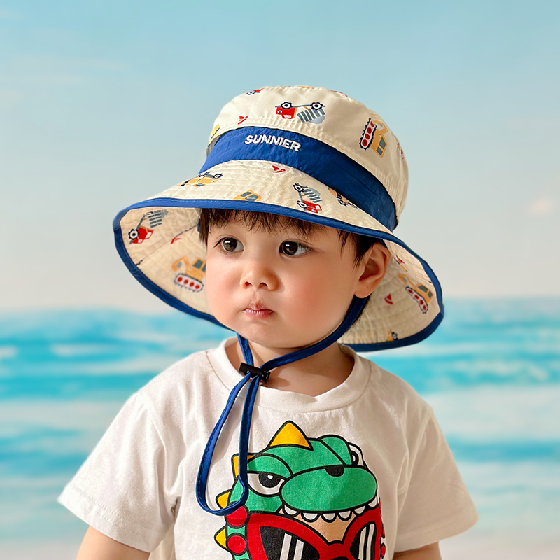 宝宝防晒帽子春夏季婴儿遮阳帽大檐透气薄款可调节男孩女童渔夫帽