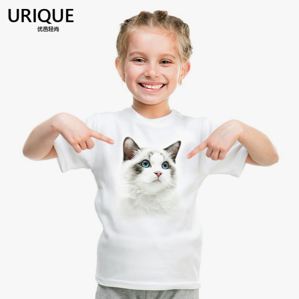布偶猫可爱猫咪狗狗图案莫代尔儿童T恤女童亲子装创意圆领短袖