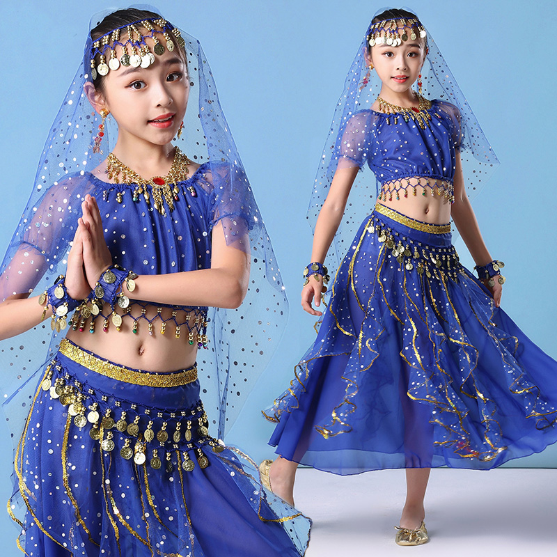儿童演出服肚皮舞服装新款天竺民族表演服女少儿印度舞舞蹈服长裙