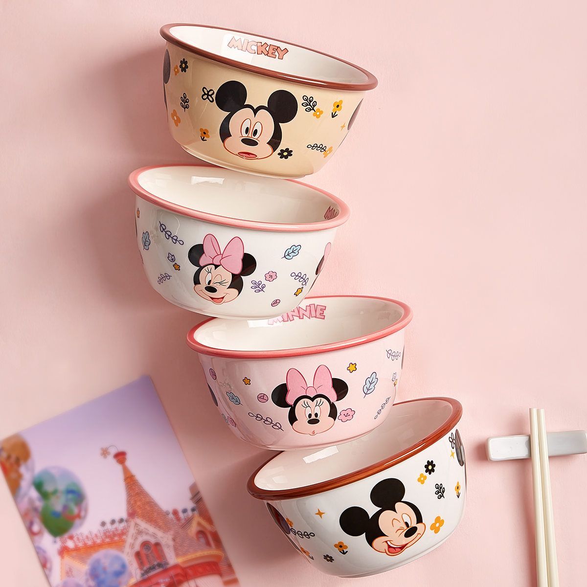 迪士尼餐具儿童碗家用2023新款可爱宝宝专用吃饭碗卡通陶瓷小碗碟