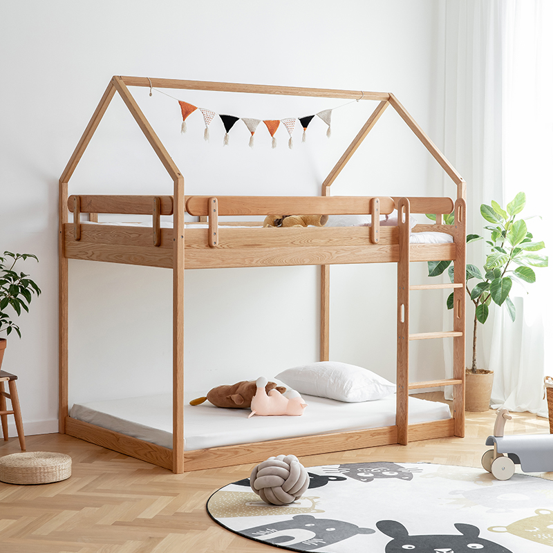 北欧全实木儿童床高低床子母床现代简约上下床两层床橡木上下铺