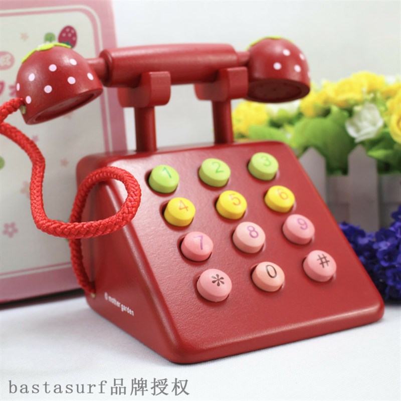 极速Wooden role play strawberry pink simulation telephone ho