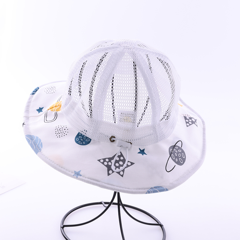婴儿帽子夏季薄款宝宝遮阳帽网眼大檐防晒帽可调节男女儿童渔夫帽