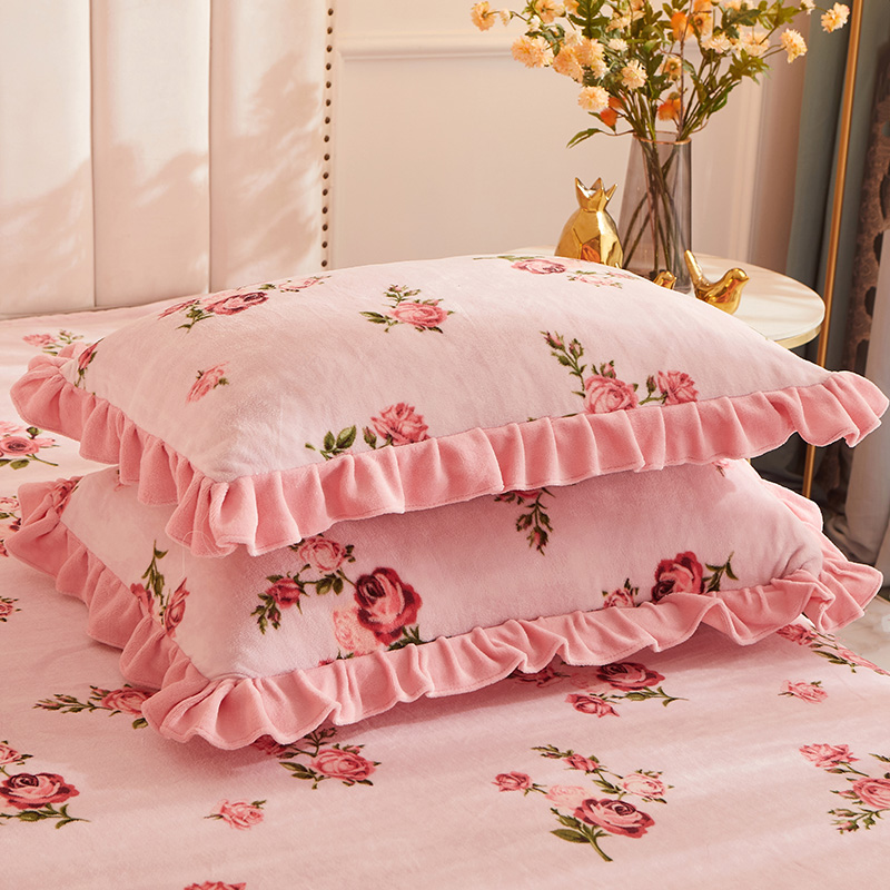 韩式牛奶绒床裙单件公主风床罩秋冬保暖水晶绒床套短毛绒花边床单