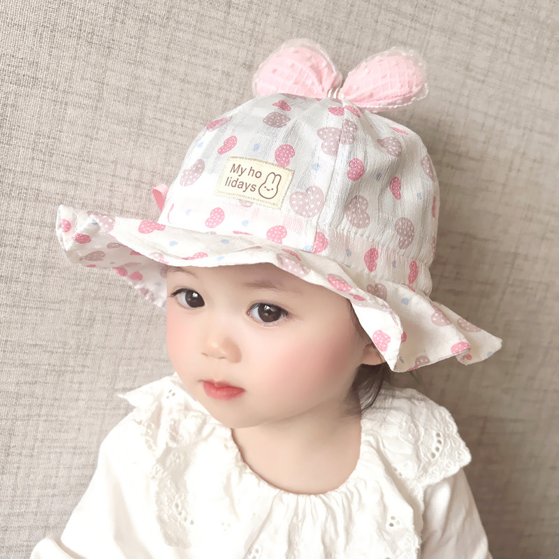 婴儿帽子春秋薄款遮阳帽宝宝帽子春季可调节渔夫帽婴幼儿防晒女宝