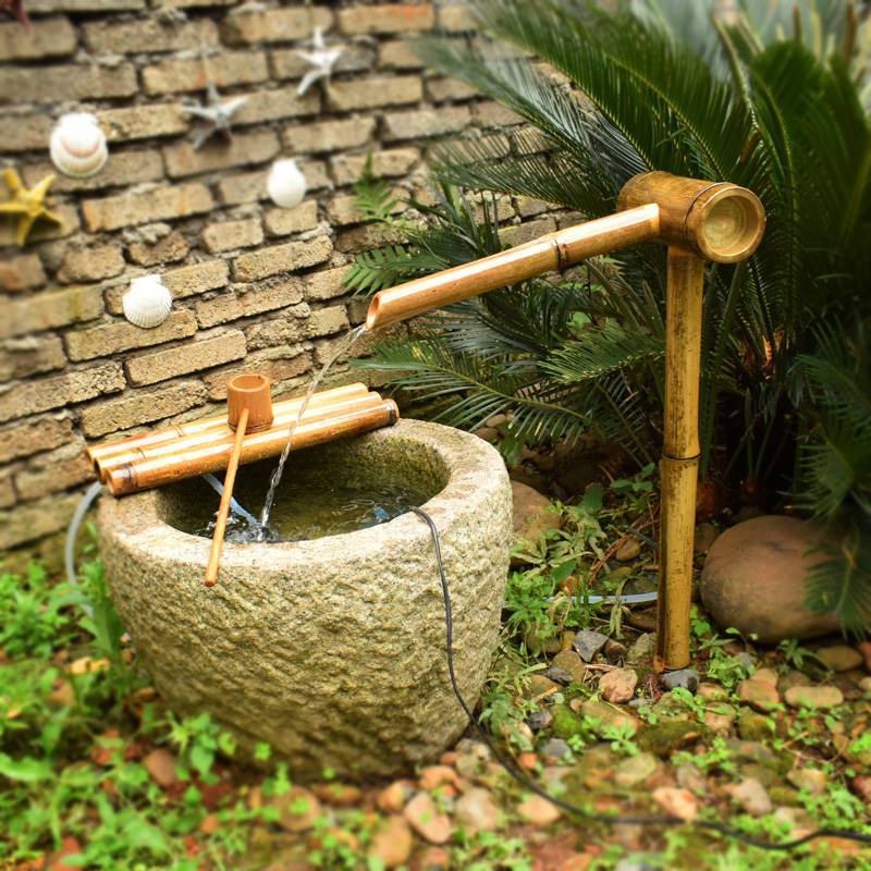 日式庭院永动循环流水摆件石槽缸盆砵装饰造景喷泉水景竹子流水器