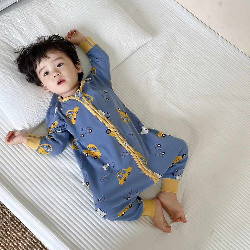 婴儿睡袋儿童春秋款宝宝春季连体四季通用纯棉防踢被中小童睡衣