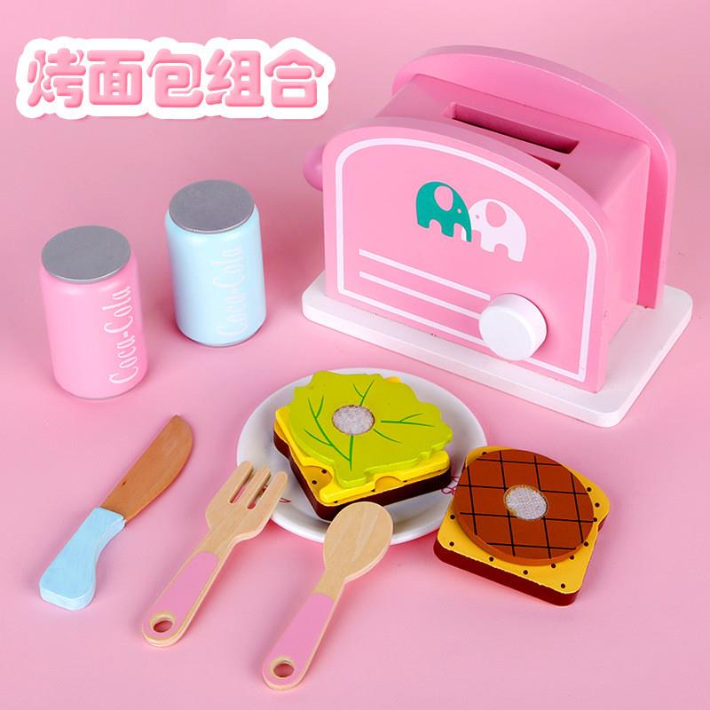 环保木质儿童过家家玩具烤面包早餐组合男女孩过家家厨房烤面包机