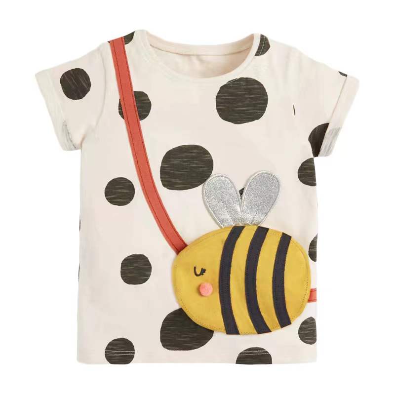 女童小蜜蜂圆领短袖T恤纯棉上衣2022宝宝夏装婴儿可爱半袖体恤衫8