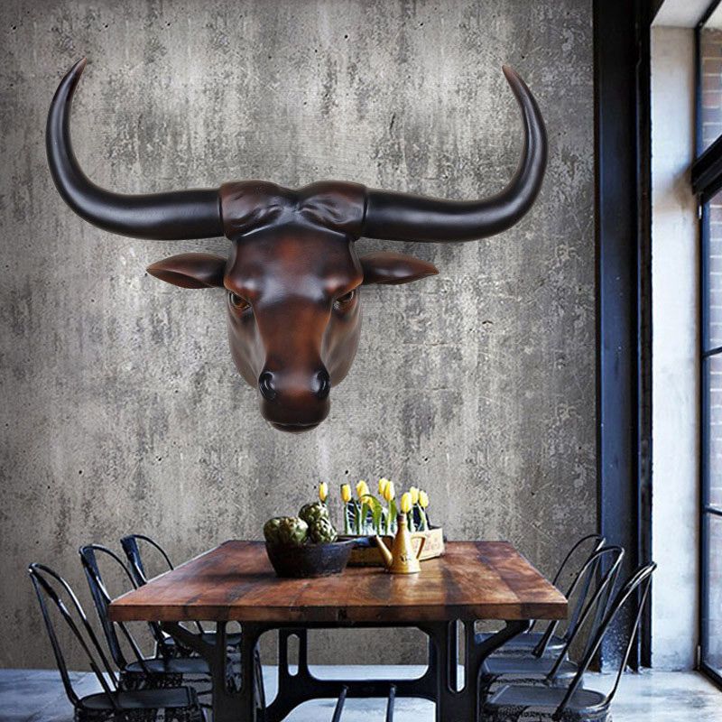 复古牛头挂件餐厅墙面壁挂客厅酒吧服装店背景墙动物头装饰工艺品