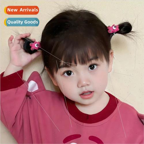Baby wig girls short curly hair tie double pill head Qi bang