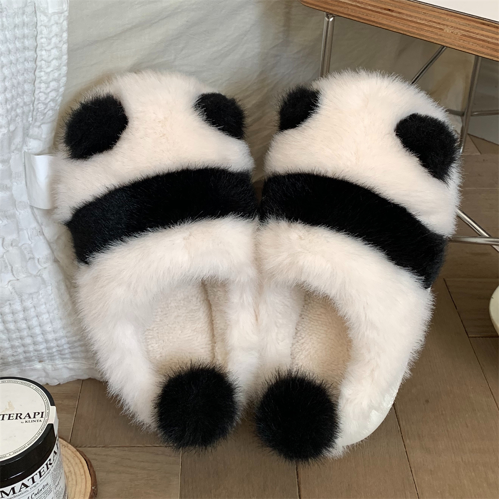 速发日本GP熊猫棉拖鞋女冬季室内居家用防滑可爱毛绒保暖月子