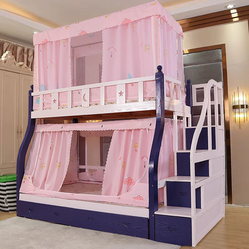 家用子母床蚊帐梯形上下铺专用1.5书架款1.2儿童双层高低床公主风