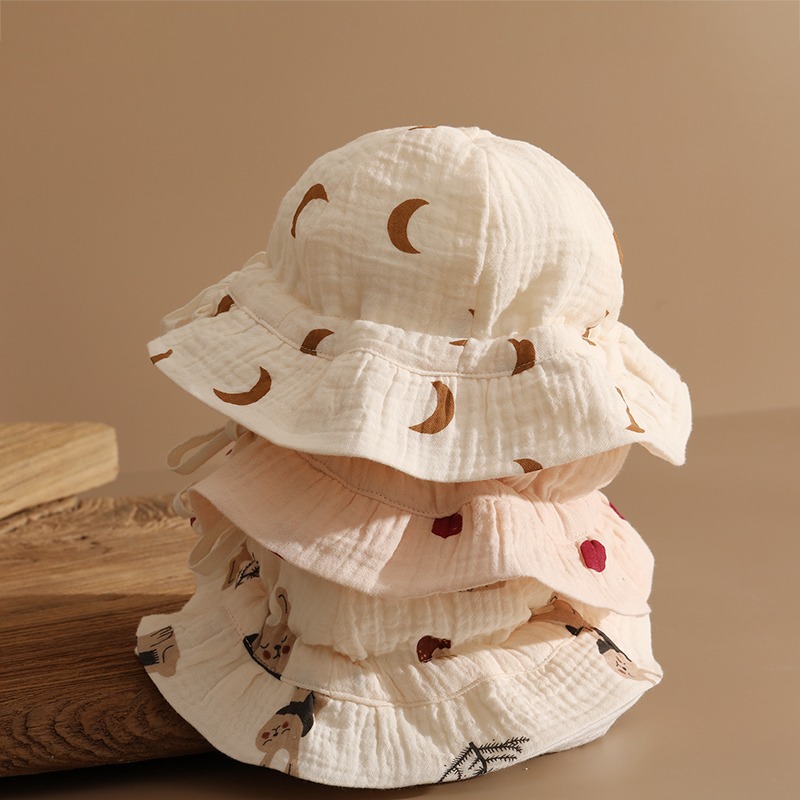 日本进口婴儿帽子夏季薄款新生儿纱布防晒宝宝外出遮阳可调节渔夫